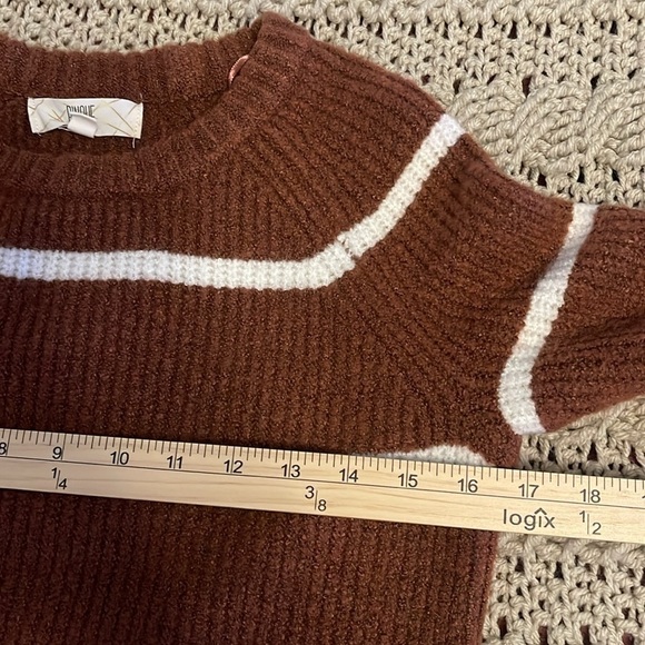 Fate long sleeve cropped wave hem Rust & white wide stripes sweater women’s sz S - Picture 10 of 12